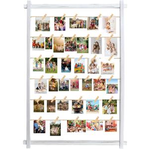 Collage Picture Frame,Photo Display Board with Clips,Hanging Pictures Frames Photos Wall Decor for Wedding Graduation Party Birthday Greeting Letter Christmas Cards Holder Organizer,39 inch(White)