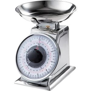 Tada 11lb Analog Mechanical Kitchen Weighing Food Scale with Bowl, Tare Function, Retro Style, Stainless Steel