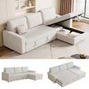 FAVSH 81.5" Convertible L Shaped Sleeper Sofa Bed with Storage Chaise, 3-Seat Pull Out Sectional Couch & Removable Cushions, Chenille Fabric for Small Apartment, Living Room, Beige