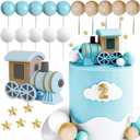 JeVenis Vintage Blue Train Cake Decoration Train Cake Topper Train Theme Birthday Decorations Baby Shower Party Supplies Baby Shower Cake Decoration