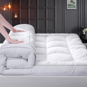 HYPREST Extra Thick Mattress Topper Queen, Pillow Top Mattress Topper Overfilled 1300 GSM Down Alternative for Back Pain, Cotton Super Soft Quilted Cooling Mattress Pad 8-24" Deep Pocket (White)