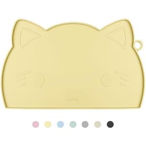 Coomazy Cat Food Mat, Thicker Dog Feeding Mat for Food and Water, Waterproof Non-Slip Silicone Mat for Floor, Dog Food Mat with Raised Edge to Prevent Food Spills and Water Runoff (Yellow, Medium)