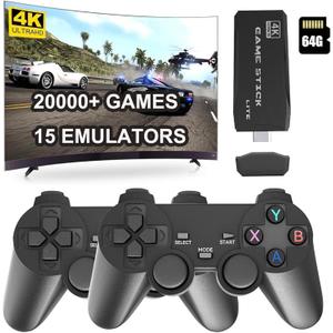 SHEPUDRUC Wireless Retro Handheld Game Console, Game Console Stick Built-in 20000+ Plug-and-Play Video Games, Equipped with 18 Simulators, 4K HDMI Output and Dual 2.4G Controller（64GB Memory Card）