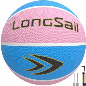 Full Size Basketball Rubber- Leather,Indoor-Outdoor-Pool,with Pump(Deflated) (Pink/Blue Size 5 (27.5"))