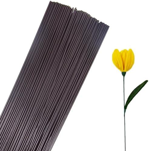 Pack of 2 Plastic Wrapped Floral Stems Bulk, 2 Gauge Thick Flower Stems for Crafts, 50 Pcs 16 Inch Coffee Long Floral Stems Flower Wire for Flower Arrangements, DIY Bouquet, Wreath Making