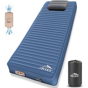 Self Inflating Sleeping Pad with Electric Pump, 4" Ultra-Thick Memory Foam Camping Pad with Pillow, 9.5 R-Value Insulated Camping Mattress, Navy Blue