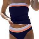 Beachsissi Bandeau Swimsuits for Women Strapless Swimwear Bathing Suits Tummy Control Color Block Tankini Sets, L