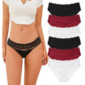 SELECT YOU Cotton Bikini Underwear for Women Cute Cheeky Bikini Panties Sexy Lace Soft Breathable Briefs 6 Pack S-XL (US, Alpha, Large, Regular, Regular, B-Color) (L)