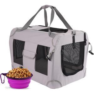 Cat Carrier Pet Carrier Bag Dog Crate 28"x 20"x 20"Portable Collapsible with Soft Warm Blanket/Bowl for Puppy Up to 30 lbs Sturdy Transport Carrier Long Trips/Traveling/Indoor/Outdoor (Large(28"L x 20"W x 20"H), Grey)