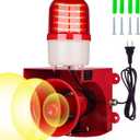 AC110V Industrial Siren Alarm Strobe Light-120dB Loud Horn&Red Beacon Warning Light,Waterproof Indoor/Outdoor Safety Alarm for Emergency,Factory,Office,Fires,Tornado,Intruders,Animal Deterrent