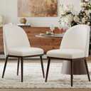 COLAMY Upholstered Dining Chairs Set of 2, Wooden Dining Room Kitchen Chairs with Wood Frame and Curved Backrest, Modern Fabric Dinner Chairs, Beige