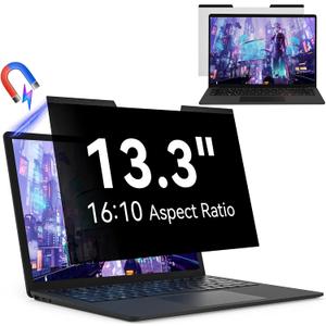Magnetic 13.3 Inch Laptop Privacy Screen for 16:10 Computer Monitor, Removable Anti Glare Blue Light Filter Protector, 13 In Privacy Shield Compatible with Lenovo Hp Dell Acer Asus Thinkpad Envy Xps