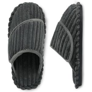 Besroad Slippers for Women Memory Foam House Bedroom Slippers Adjustable Corduroy House Slides Sandals Shoes (Gray, L)
