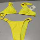 QJQ Women's 2 Piece Cheeky Bikini Sets Tie Back Ring Linked Brazilian Swimsuit Sexy Triangle Bathing Suit (Yellow, S)