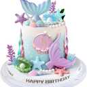 21pcs Mermaid Cake Topper - Mermaid Tail Cake Decorations with Seaweed Shells Starfish Coralal Under the Sea Cake Decorations for Birthday Party Decorations (Blue Purple)