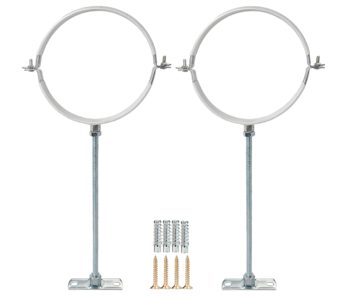 2 Sets 12 Inch Premium Hose Pipe Clamp，Heavy Duty Galvanized Iron Stove Pipe Hanger Strap，Wall Support Chimney and dryer vent clamp，Round Split Ring Conduit Metal PVC Tube Kit，with Rubber Cushioned