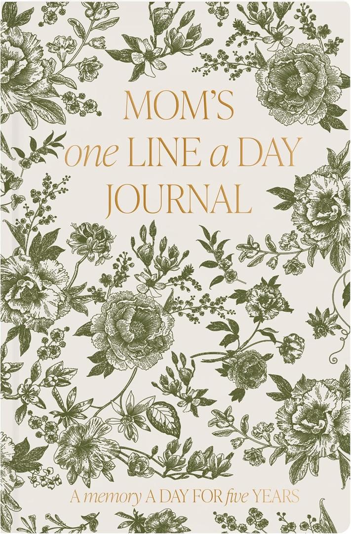 Sweet Water Decor Mom's One Line a Day Memory Journal, Cute Undated Entry Notebook for Women, 366 Ruled Pages for Capturing Highlights, Green Delft Faux Leather Hardcover Diary with Gold Foil Details
