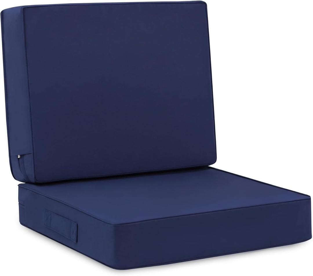 Favoyard Deep Seat Patio Cushion Set 24 x 24 Inch Waterproof Outdoor Chair Cushions for Patio Furniture with Fade Resistant and Removable Cover with Handle & Adjustable Straps for Patio, Yard, Garden (Blue)