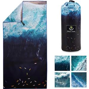4Monster Microfiber Beach Towel for Travel Quick Dry Super Absorbent Lightweight Towel for Swimmers, Sand Free Towel, Beach Towels for Pool, Swim, Water Sports, 63x31'' (15 Ocean-B, 1pack)