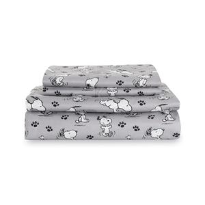 Berkshire Blanket Peanuts® Kids Sheet Set Queen Size - 4 Pieces,Cute Character Snoopy Printed Soft Microfiber Bed Sheets,Peanuts Poses and Paws Grey