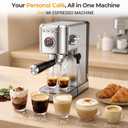 Oaomi Espresso Machine 20 Bar, Compact Expresso Coffee Machines with Milk Frother,Stainless Steel Espresso Maker with 39oz Removable Water Tank for Latte Cappuccino etc (Silver)
