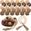 31 Pcs Wicker Rattan Decorative Balls with 30.3 Inch Wood Bead Garland Centerpiece Bowls Orbs Vase Fillers Wall Hanging Decor for Summer Home Farmhouse Wedding Party(Brown)