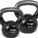 Yes4All Kettlebell, Vinyl Coated Kettlebell Cast Iron Sets with Stable Flat Bottom for Full Body Workout, Push up, Grip Strength Training & Weights Exercises (Black)