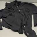 Aoysky Womens Oversized T Shirts Button Down Long Sleeve Shirt V Neck Collar Loose Flowy Blouse (Large, Black)