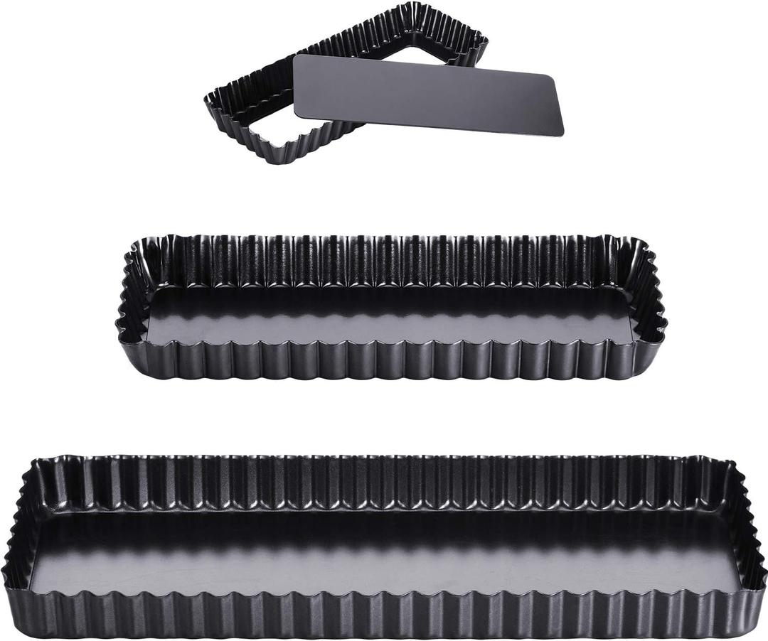 Boao 3 Pcs Rectangular Tart Pans 14'/10'/4' Nonstick Quiche Pan with Removable Loose Bottom Fluted Edges for Thanksgiving Christmas Pies, Biscuits, Cakes, Desserts, Bread