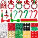 Lanstics 60 Sets Christmas Craft Beaded Ornament Kit Including 18PCS Wreath/18PCS Candy Cane/12PCS Snowmen/12PCS Christmas Tree for Xmas Craft Tree Decorations Adults Holiday Party (Assembly Needed)