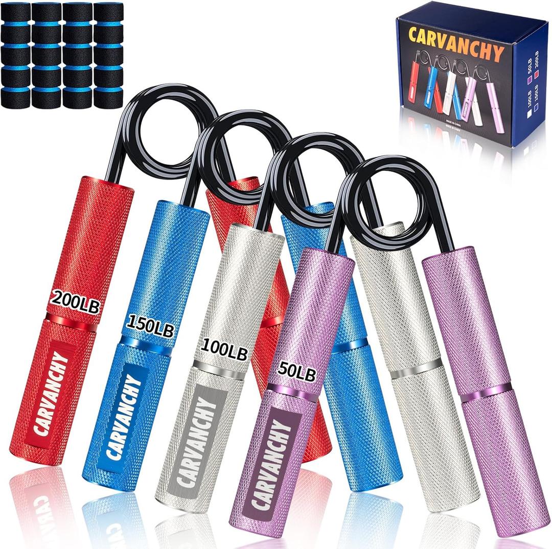 Grip Strength Trainer Set, 50-300LB(6 Pack), Wrist Forearm Strengthener, Metal No Slip, Hand Grip Gripper Strengthener for Strength Training and Exercise, Hand Workout Squeezer Grip Strength (4Pack,50-200lb,Purple+Silver+Blue+Red)