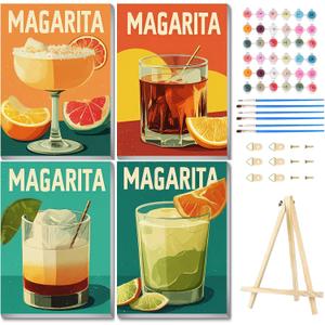 Aestalrcus 4 Pack Framed Paint by Numbers Kit for Adults, Cocktails Adult Paint by Number Kits on Canvas Framed, DIY Acrylic Oil Painting by Numbers for Adults for Gift Home Decor 10x12 inch (Drinks)