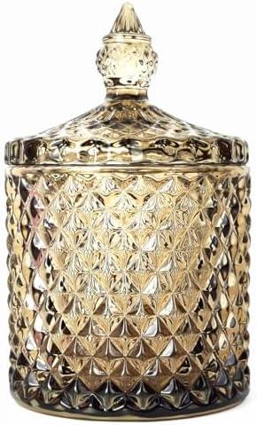 YILUSHENGHUA Colorful Glass Jar With Lid,Candy Cookie Jars,Jewelry Box,Buffet Jar Biscuit Containers Food Storage,Cottage Core Decor(Tawny)