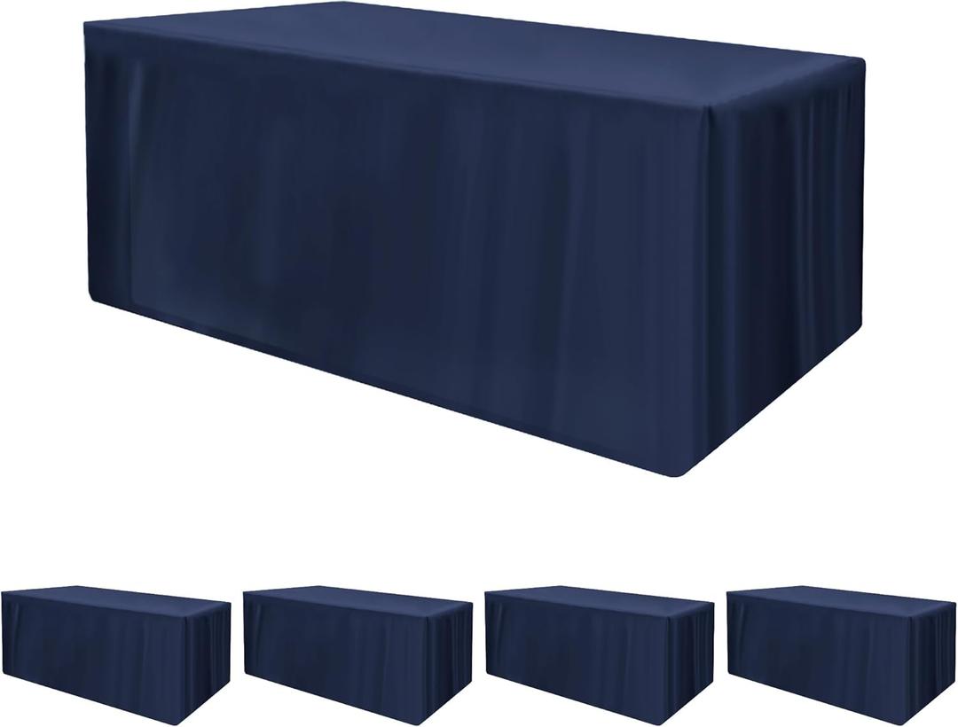 HolidayIdeas Fitted Tablecloths for 6 Foot Rectangle Table, Full Coverage Table Cover 30x72 Inch for Vendor Booth Display, Banquet, Trade Show, Navy Blue, 4 Pcs