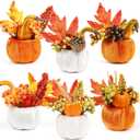 Songjum 6Pcs Artificial Velvet Pumpkins with Maple Pinecone and Berry Foam Fabric Orange Pumpkins Fall Decor Thanksgiving Pumpkin Centerpiece Decorations for Thanksgiving Harvest Party Home Tabletop