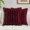 FUTEI Burgundy Decorative Throw Pillow Covers 18x18 Inch Set of 2,Soft Fluffy Faux Mink Fur Dyeing Striped Textured Cushion Case,Modern Home Decor for Couch Bed Living Room