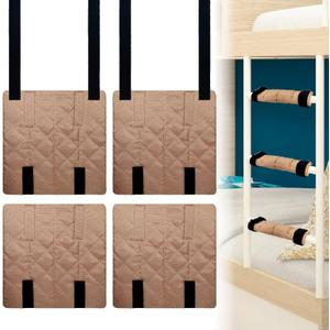Bunk Bed Ladder Pads 4 Pack - Extra Thick Soft Ladder Covers for Feet Pain Relief, Non-Slip Quilted Padding with Strong Fastener Straps, Ideal for Dorm, Kids Room, RV Ladder (Brown, 10"x10")