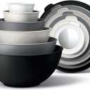 COOK WITH COLOR Mixing Bowls with TPR Lids - 12 Piece Plastic Nesting Set includes 6 Prep and Lids, Microwave Safe Bowl (Black Ombre)