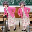 17pcs Old Lady Costume for Kids Girls 100 Day of School Costume Girls Grandma Costume Dress Up with Accessories (3-5 Years)