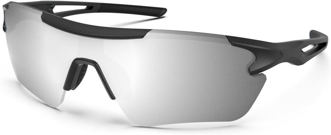 BEACOOL Polarized Sports Sunglasses for Men Women Youth Baseball Cycling Running Driving Fishing Golf TAC Glasses UV400 (Black Silver-7163)