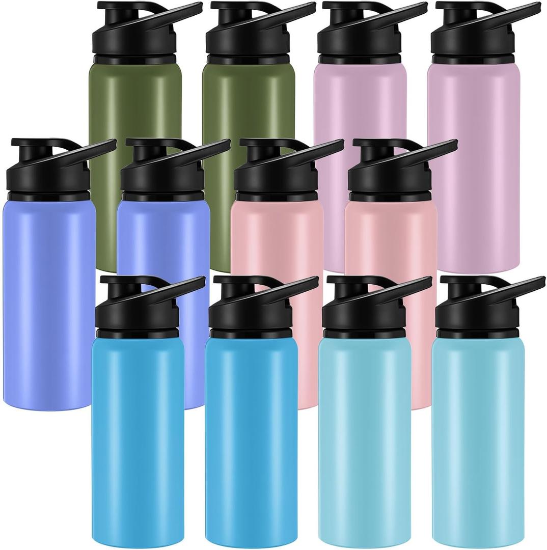 Domensi 12 Pack Aluminum Water Bottle Bulk Reusable Water Bottle, Lightweight Easy Carry Leakproof with Snap Lid Travel Bottles, for Gym Outdoor Sports Cycling Camping Fishing (17oz,Cool Colors)