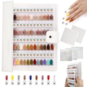ANGNYA Magnetic Nail Swatch Book, 144 Nail Color Book Leather Nail Sample Display Book with144 Magnetic Tips & 1-240 Number Labels, Perfect for Professional Salon Nail Art Color Chart & Practice Stand (White)