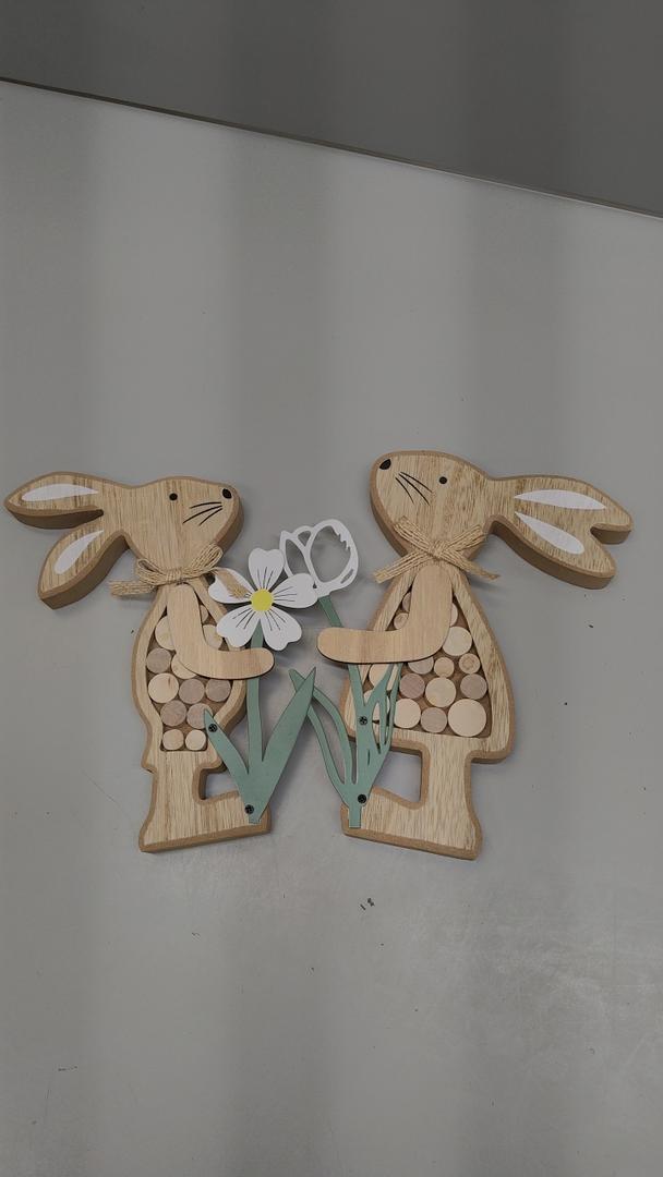 Easter Decorations for Table, Farmhouse Rustic Wooden Bunny with Metal flower Tiered Tray Decor Spring Party Outdoor Indoor Decor for Table Tabletop Shelf Mantel Yard, Easter Gifts for Kids