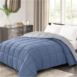 Homelike Moment Oversized Queen Comforter - Blue Duvet Insert Down Alternative Bed Comforter, Lightweight Bedding Comforters Oversize Queen Quilted Soft All Season Reversible Blue/Grey
