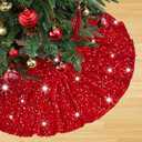 Red Christmas Tree Skirt 48 Inch Red Velvet Sequin Tree Skirt Tree Skirt Cover Large Xmas Tree Skirts for Christmas Tree Decorations