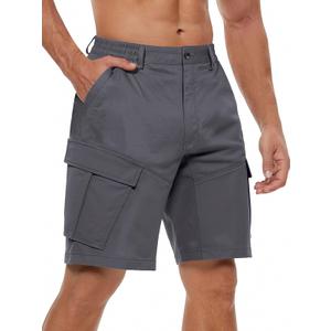 2 x TRFIC Mens Cargo Shorts 10" Inseam Casual Stretch Shorts with 6 Pockets Button Closure for Summer Work Outdoor Dark Gray