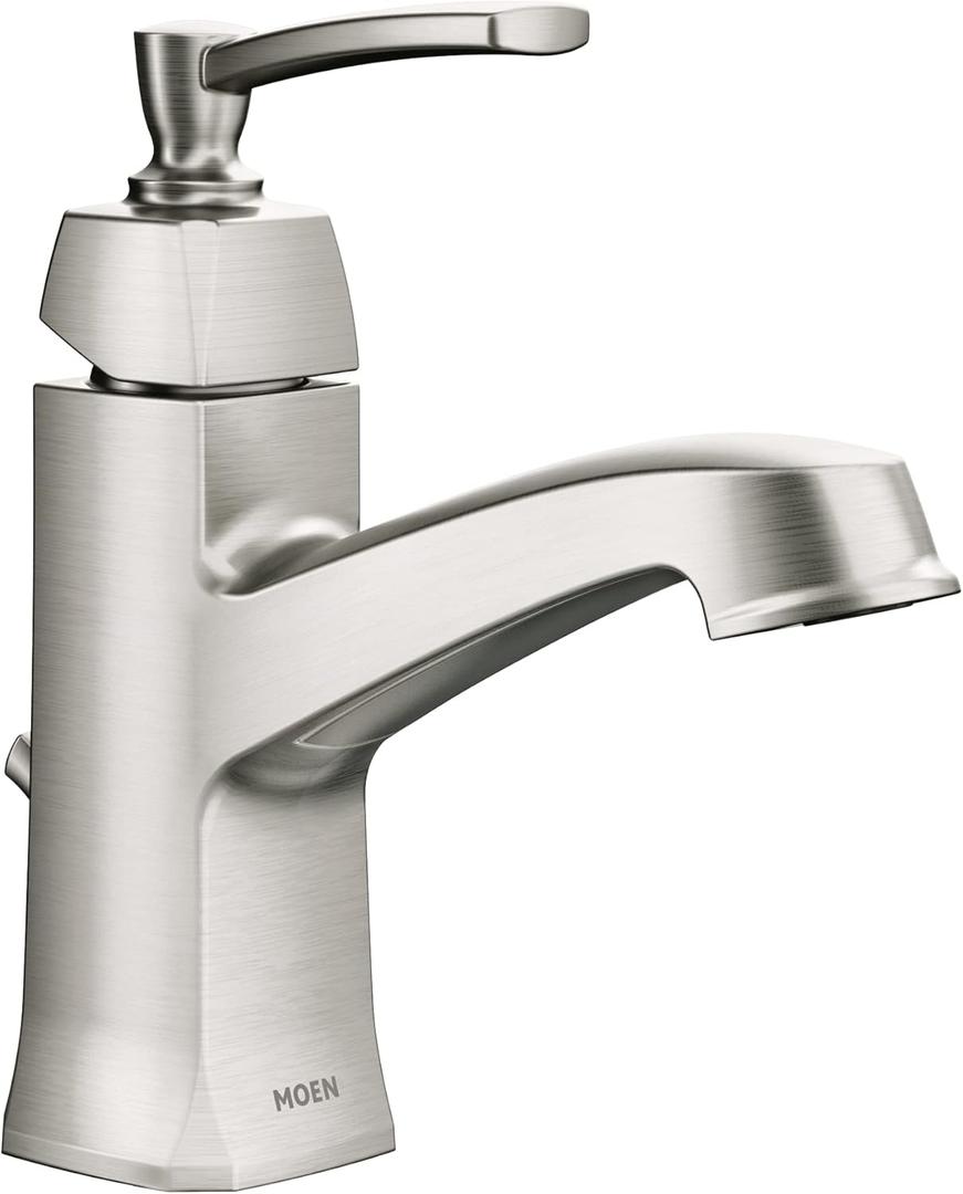 Moen Conway Spot Resist Brushed Nickel One-Handle Single Hole or Centerset Bathroom Faucet with Drain Assembly, WS84923SRN