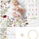 Baby Monthly Milestone Blanket for Girls, 40"x50" Wildflower Newborn Photo Props, 12 Month Growth Chart