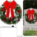 Hotop 2 Pcs Christmas Headstone Wreath Hanger Set for Cemetery Christmas Memorial Wreath for Grave Red Bowknot Natural Pine Cones Red Berries Wreath for Grave Marker Gravestone Decorations
