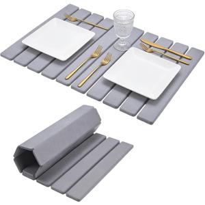 Collapsible Stone Dish Drying Mat for Kitchen Counter - 24" x 16" Diatomaceous Earth Mat, Super Absorbent & Quick Dry, Include Anti-Slip Pad & Sanding Tool, Grey